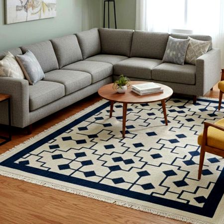 Handmade Plush Cotton and Wool Handknotted Rug for Personal Retreats